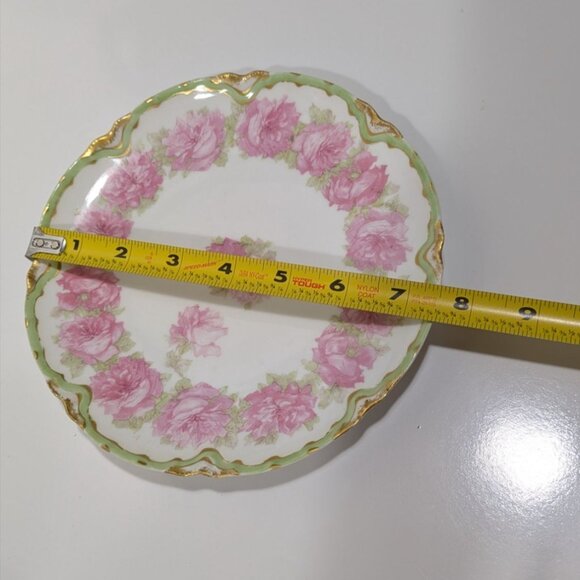 Antique Limoges France Hand-Painted Porcelain Plate With Pink Roses Gold Trim - Picture 2 of 11